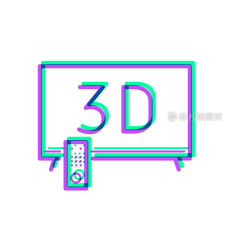 3 d电视。图标与两种颜色叠加在白色背景上